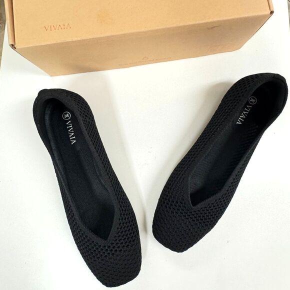 Vivaia Margo 2.0 Black Mesh Square Toe V-Cut Ballet Flat Comfort EU Size 38.5 - Picture 3 of 12